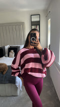 Wine & Pink Stripe Co Ord