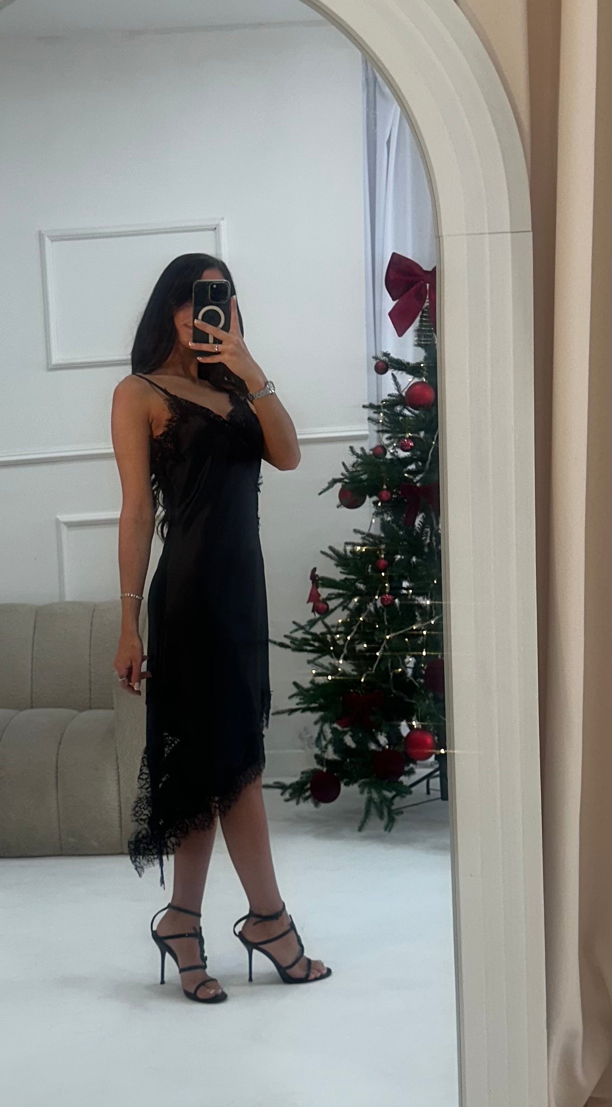 Lace trim silk dress