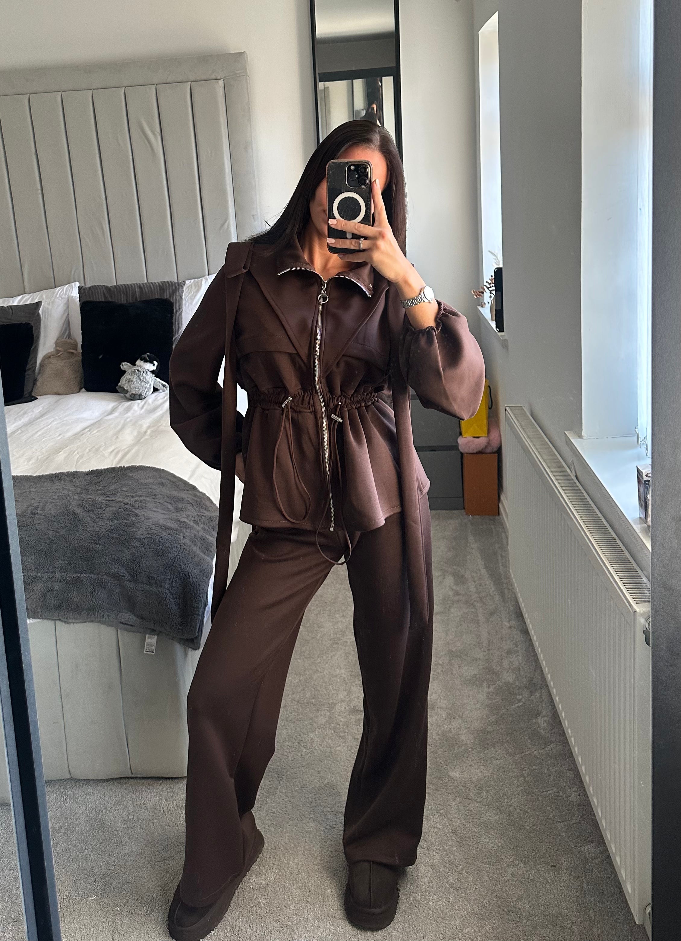Bow Shoulder Tracksuit - Brown